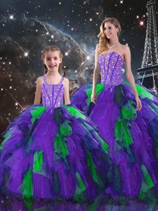 Multi-color Ball Gowns Beading and Ruffles Quinceanera Dresses Lace Up Organza Sleeveless Floor Length