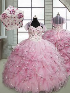 Organza Sleeveless Little Girls Pageant Dress Brush Train and Beading and Ruffles