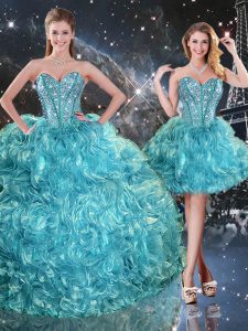 Vintage Aqua Blue Organza Lace Up Quinceanera Dresses Sleeveless Floor Length Beading and Ruffles