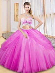 Superior Lilac Two Pieces Beading and Ruching and Pick Ups Quince Ball Gowns Criss Cross Tulle Sleeveless Floor Length