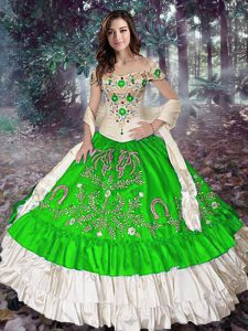 Excellent Taffeta Lace Up Off The Shoulder Sleeveless Floor Length Vestidos de Quinceanera Embroidery and Ruffled Layers