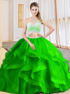 New Arrival Two Pieces 15 Quinceanera Dress One Shoulder Tulle Sleeveless Floor Length Criss Cross