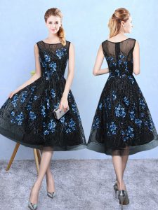 Dazzling Blue And Black Square Zipper Appliques Dama Dress Sleeveless