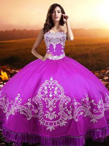 Gorgeous Sleeveless Taffeta Floor Length Lace Up Quinceanera Gown in Fuchsia with Beading and Appliques