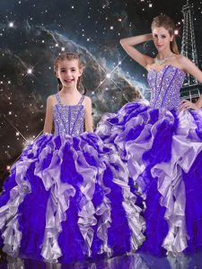 Fabulous Multi-color Ball Gowns Sweetheart Sleeveless Organza Floor Length Lace Up Beading and Ruffles Sweet 16 Quinceanera Dress