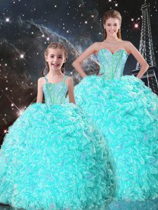Floor Length Ball Gowns Sleeveless Turquoise Quinceanera Gowns Lace Up