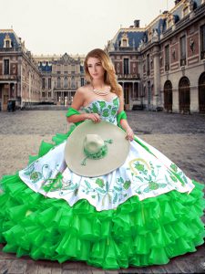 Sleeveless Embroidery and Ruffled Layers Lace Up Quinceanera Dresses