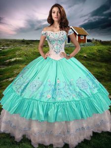 Taffeta Sleeveless Floor Length Quinceanera Dresses and Beading and Embroidery and Ruffled Layers