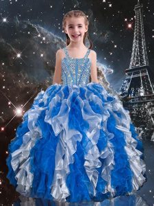 Admirable Blue Sleeveless Organza Lace Up Pageant Dress for Teens for Quinceanera and Wedding Party