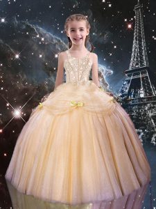 Sleeveless Lace Up Floor Length Beading Custom Made Pageant Dress