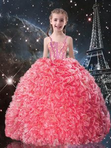 Trendy Sleeveless Lace Up Floor Length Beading and Ruffles Little Girl Pageant Dress