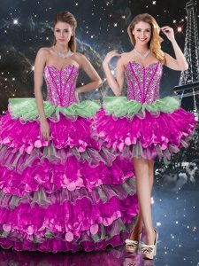 Exquisite Sleeveless Lace Up Floor Length Beading and Ruffles and Ruffled Layers Sweet 16 Quinceanera Dress