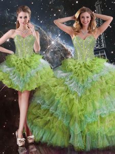 Artistic Beading and Ruffled Layers Quinceanera Dress Multi-color Lace Up Sleeveless Floor Length