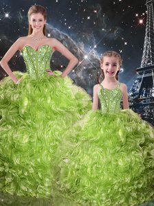 Trendy Ball Gowns Quinceanera Dress Olive Green Sweetheart Organza Sleeveless Floor Length Lace Up
