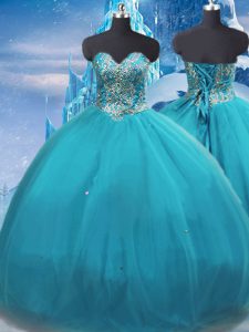 Teal Sweetheart Neckline Appliques Quinceanera Gowns Sleeveless Lace Up