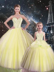 Sweetheart Sleeveless Lace Up Ball Gown Prom Dress Yellow Tulle
