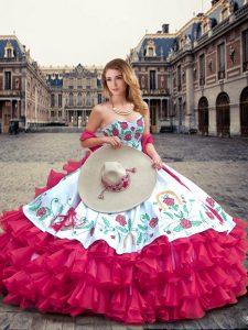 Luxury Sweetheart Sleeveless Lace Up 15th Birthday Dress Fuchsia Organza