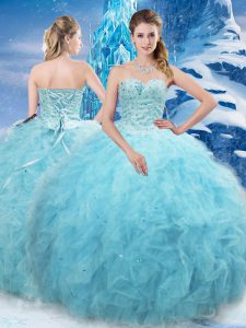 Sweetheart Sleeveless Tulle Quinceanera Dress Beading and Pick Ups Lace Up