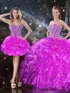 Fabulous Floor Length Mermaid Sleeveless Fuchsia Quinceanera Dress Lace Up