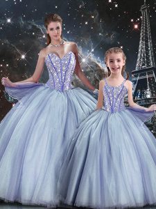 Lavender Lace Up Sweet 16 Quinceanera Dress Beading Sleeveless Floor Length