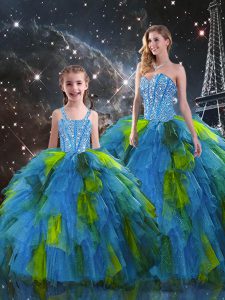 Multi-color Organza Lace Up Sweetheart Sleeveless Floor Length Quinceanera Dress Beading and Ruffles