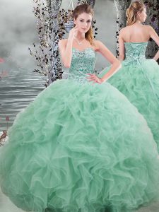 Super Ball Gowns Ball Gown Prom Dress Apple Green Sweetheart Organza Sleeveless Floor Length Lace Up