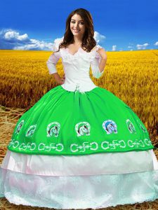 Fashionable Green 3 4 Length Sleeve Embroidery Floor Length Sweet 16 Dresses