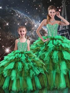 Superior Sweetheart Sleeveless Organza Quinceanera Dresses Beading and Ruffles and Ruffled Layers Lace Up