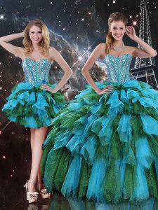 Custom Designed Organza Sleeveless Floor Length 15 Quinceanera Dress and Beading and Ruffles and Ruffled Layers