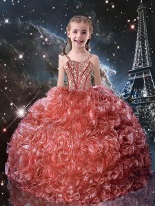 Organza Sleeveless Floor Length Kids Formal Wear and Beading and Ruffles
