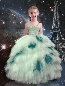 Custom Made Floor Length Ball Gowns Sleeveless White Pageant Dresses Lace Up