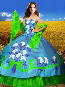 Fashion Taffeta Sweetheart Sleeveless Lace Up Embroidery Vestidos de Quinceanera in Multi-color