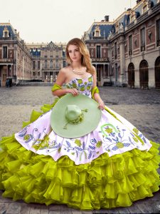 Floor Length Ball Gowns Sleeveless Olive Green 15 Quinceanera Dress Lace Up