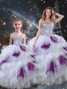 Custom Made Multi-color Sleeveless Floor Length Beading and Ruffled Layers Lace Up 15 Quinceanera Dress