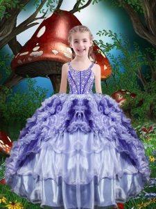 Purple Straps Lace Up Beading and Ruffles and Ruffled Layers Pageant Dress Wholesale Sleeveless