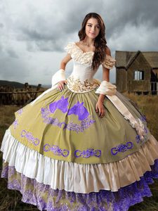 Multi-color Quinceanera Gown Off The Shoulder Sleeveless Brush Train Lace Up