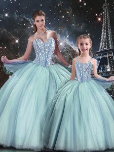 Glamorous Sweetheart Sleeveless Tulle Vestidos de Quinceanera Beading Lace Up