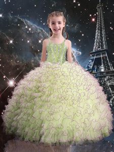 Olive Green Sleeveless Organza Lace Up Pageant Dress for Teens for Quinceanera and Wedding Party