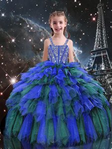 Sleeveless Beading and Ruffles Lace Up Pageant Dress