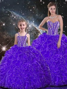 Clearance Purple Sleeveless Beading and Ruffles Floor Length Vestidos de Quinceanera