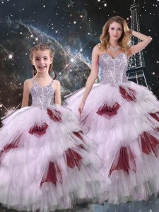 Fantastic Multi-color Ball Gowns Beading and Ruffled Layers Quinceanera Gown Lace Up Organza Sleeveless Floor Length