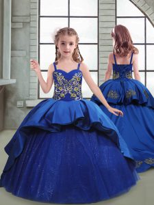High Class Sleeveless Brush Train Embroidery Lace Up Pageant Dress