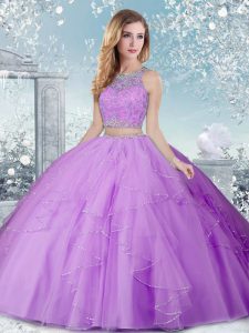 Scoop Sleeveless Tulle Ball Gown Prom Dress Beading Clasp Handle
