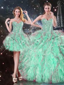 Turquoise Sweetheart Lace Up Beading and Ruffles Quinceanera Dress Sleeveless