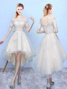 Fashionable White Lace Up Off The Shoulder Appliques Court Dresses for Sweet 16 Organza Sleeveless
