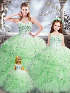 Elegant Apple Green Lace Up Sweet 16 Dress Beading and Ruffles Sleeveless Floor Length