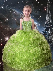 Elegant Organza Sleeveless Floor Length Little Girls Pageant Gowns and Beading and Ruffles