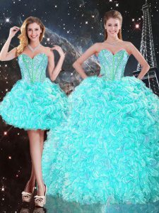 Aqua Blue Sleeveless Organza Lace Up Quinceanera Dress for Military Ball and Sweet 16 and Quinceanera
