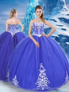 Excellent Blue Zipper Sweetheart Appliques Quinceanera Dresses Tulle Sleeveless