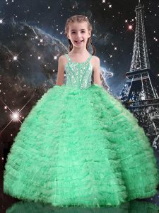 Dazzling Sleeveless Lace Up Floor Length Beading and Ruffled Layers Pageant Gowns For Girls